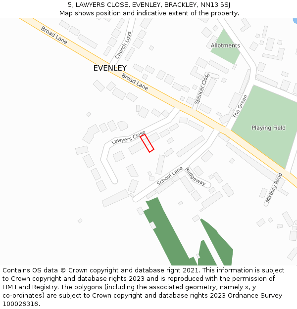 5, LAWYERS CLOSE, EVENLEY, BRACKLEY, NN13 5SJ: Location map and indicative extent of plot