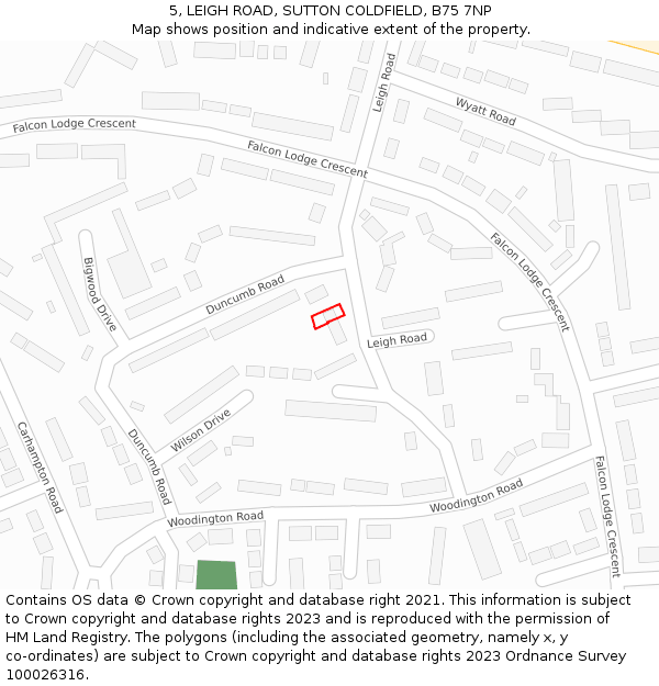 5, LEIGH ROAD, SUTTON COLDFIELD, B75 7NP: Location map and indicative extent of plot
