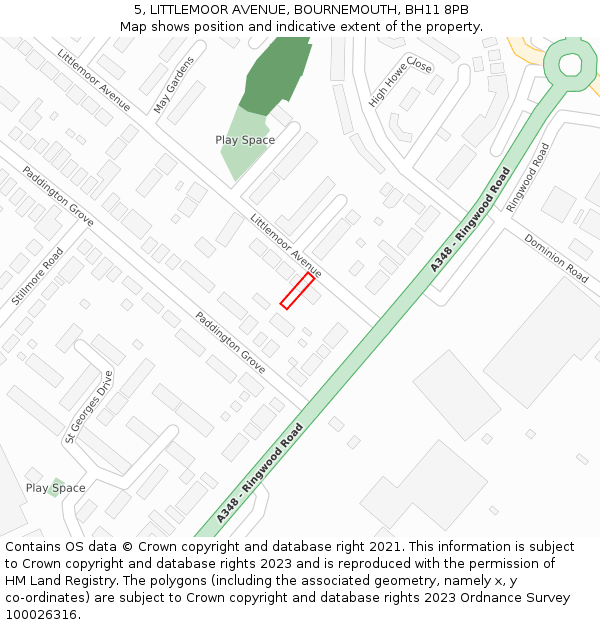 5, LITTLEMOOR AVENUE, BOURNEMOUTH, BH11 8PB: Location map and indicative extent of plot