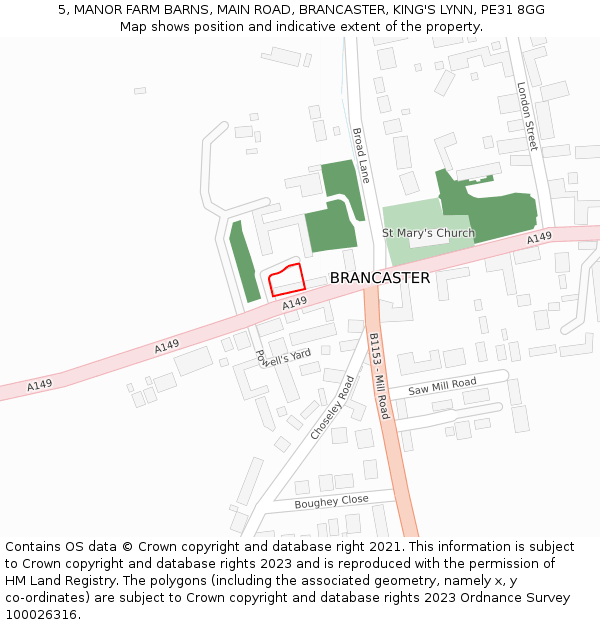 5, MANOR FARM BARNS, MAIN ROAD, BRANCASTER, KING'S LYNN, PE31 8GG: Location map and indicative extent of plot