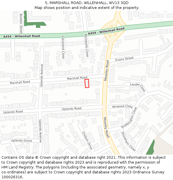 5, MARSHALL ROAD, WILLENHALL, WV13 3QD: Location map and indicative extent of plot