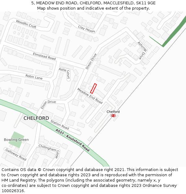 5, MEADOW END ROAD, CHELFORD, MACCLESFIELD, SK11 9GE: Location map and indicative extent of plot