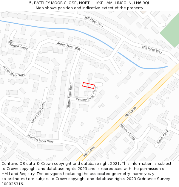 5, PATELEY MOOR CLOSE, NORTH HYKEHAM, LINCOLN, LN6 9QL: Location map and indicative extent of plot