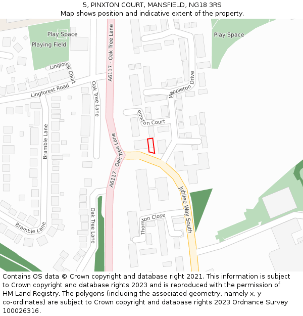 5, PINXTON COURT, MANSFIELD, NG18 3RS: Location map and indicative extent of plot