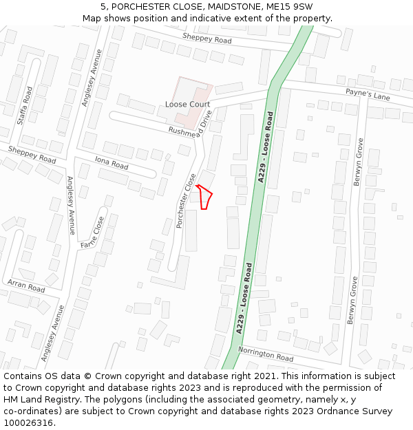 5, PORCHESTER CLOSE, MAIDSTONE, ME15 9SW: Location map and indicative extent of plot