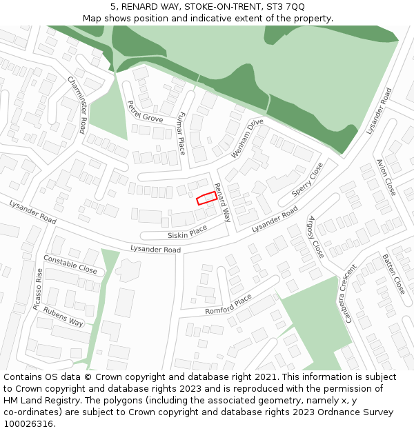 5, RENARD WAY, STOKE-ON-TRENT, ST3 7QQ: Location map and indicative extent of plot