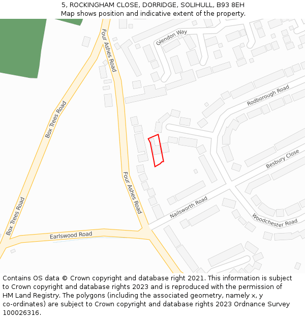 5, ROCKINGHAM CLOSE, DORRIDGE, SOLIHULL, B93 8EH: Location map and indicative extent of plot