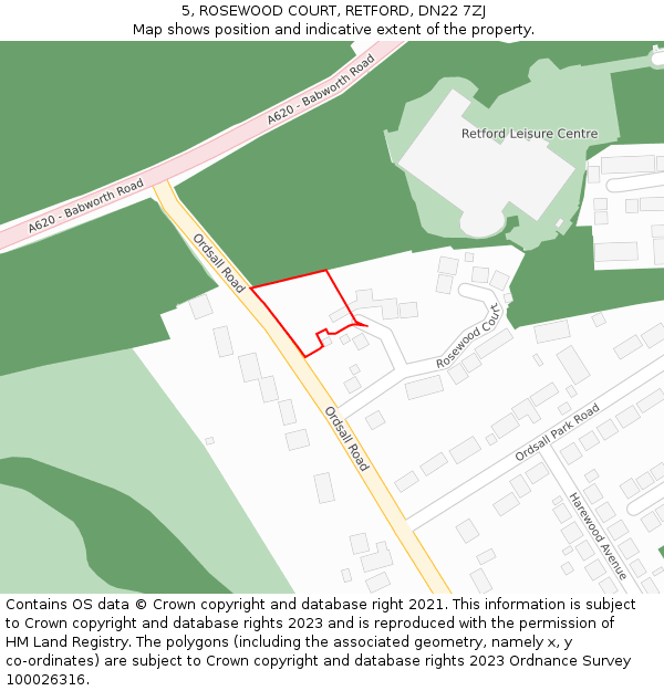 5, ROSEWOOD COURT, RETFORD, DN22 7ZJ: Location map and indicative extent of plot
