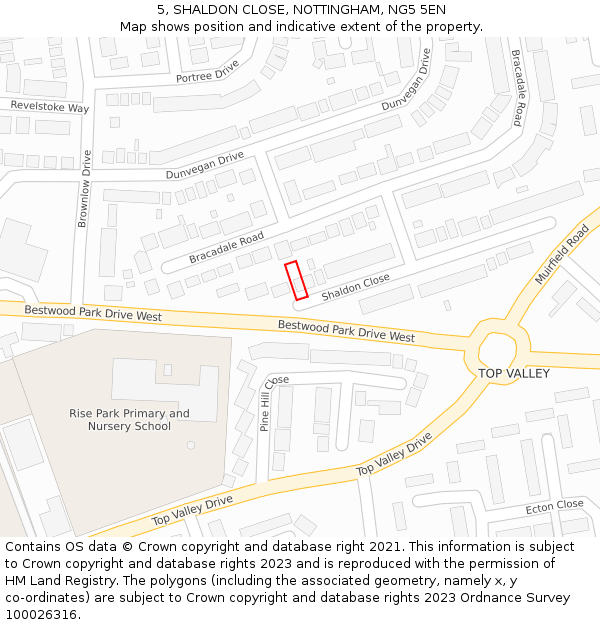 5, SHALDON CLOSE, NOTTINGHAM, NG5 5EN: Location map and indicative extent of plot
