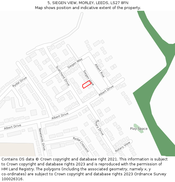 5, SIEGEN VIEW, MORLEY, LEEDS, LS27 8FN: Location map and indicative extent of plot