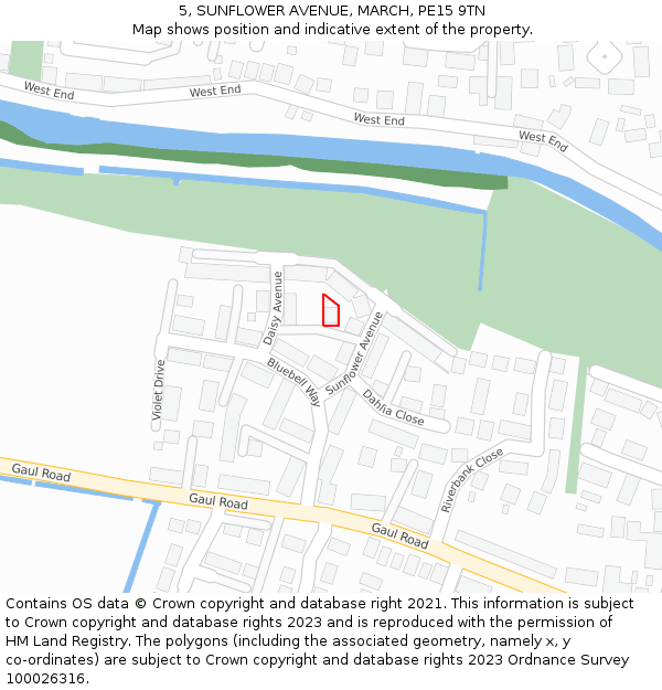 5, SUNFLOWER AVENUE, MARCH, PE15 9TN: Location map and indicative extent of plot
