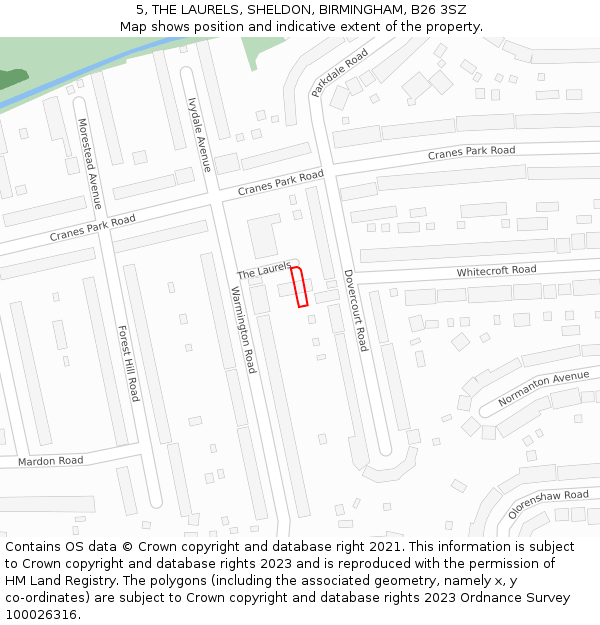5, THE LAURELS, SHELDON, BIRMINGHAM, B26 3SZ: Location map and indicative extent of plot
