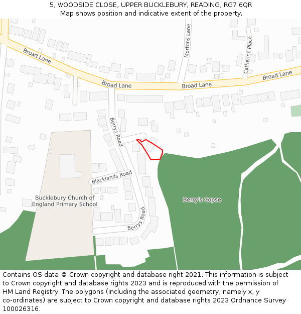 5, WOODSIDE CLOSE, UPPER BUCKLEBURY, READING, RG7 6QR: Location map and indicative extent of plot
