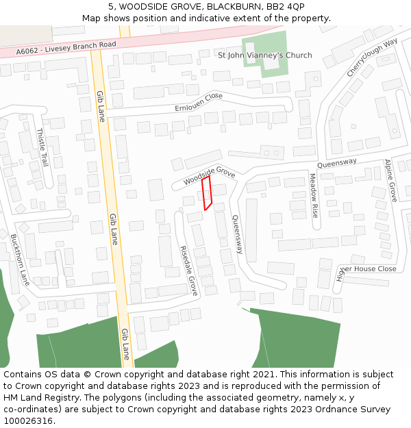 5, WOODSIDE GROVE, BLACKBURN, BB2 4QP: Location map and indicative extent of plot