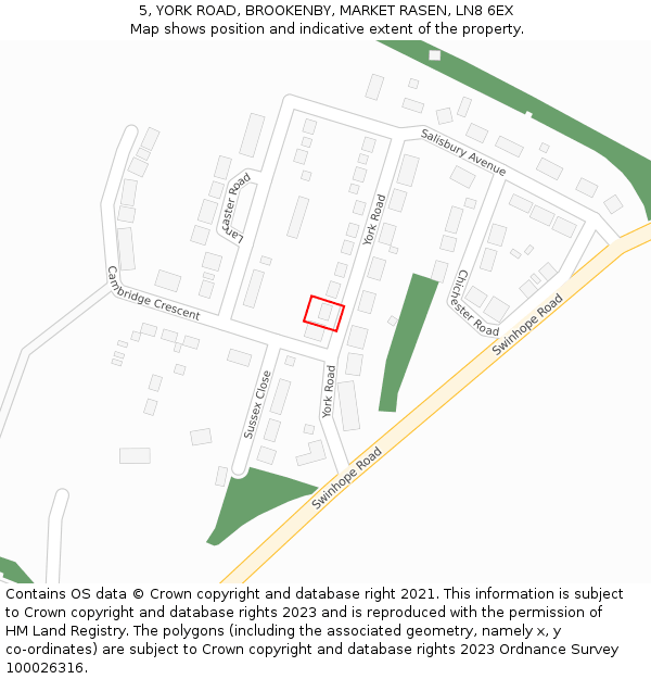 5, YORK ROAD, BROOKENBY, MARKET RASEN, LN8 6EX: Location map and indicative extent of plot