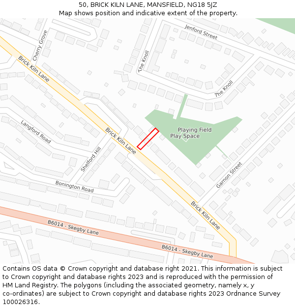 50, BRICK KILN LANE, MANSFIELD, NG18 5JZ: Location map and indicative extent of plot