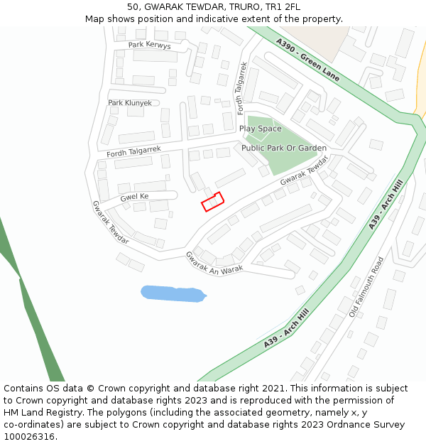50, GWARAK TEWDAR, TRURO, TR1 2FL: Location map and indicative extent of plot