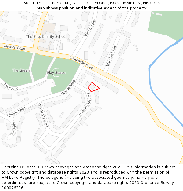 50, HILLSIDE CRESCENT, NETHER HEYFORD, NORTHAMPTON, NN7 3LS: Location map and indicative extent of plot