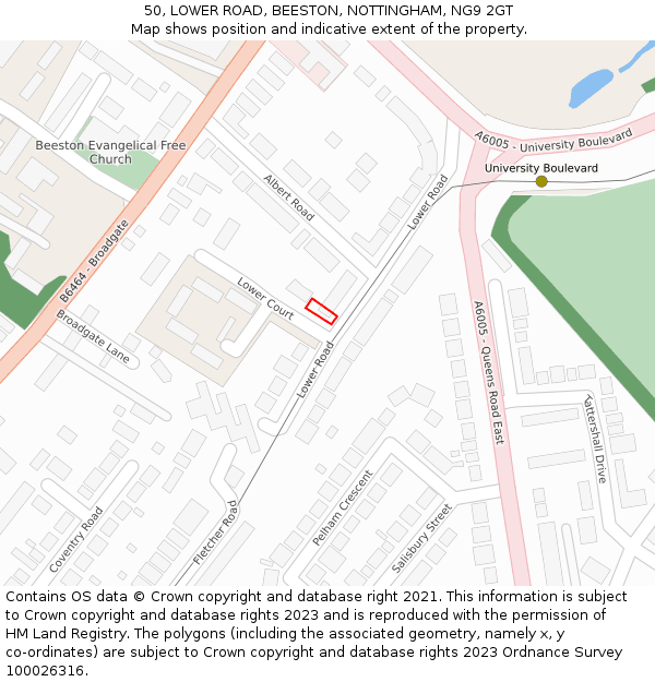 50, LOWER ROAD, BEESTON, NOTTINGHAM, NG9 2GT: Location map and indicative extent of plot