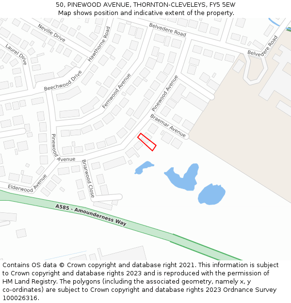 50, PINEWOOD AVENUE, THORNTON-CLEVELEYS, FY5 5EW: Location map and indicative extent of plot