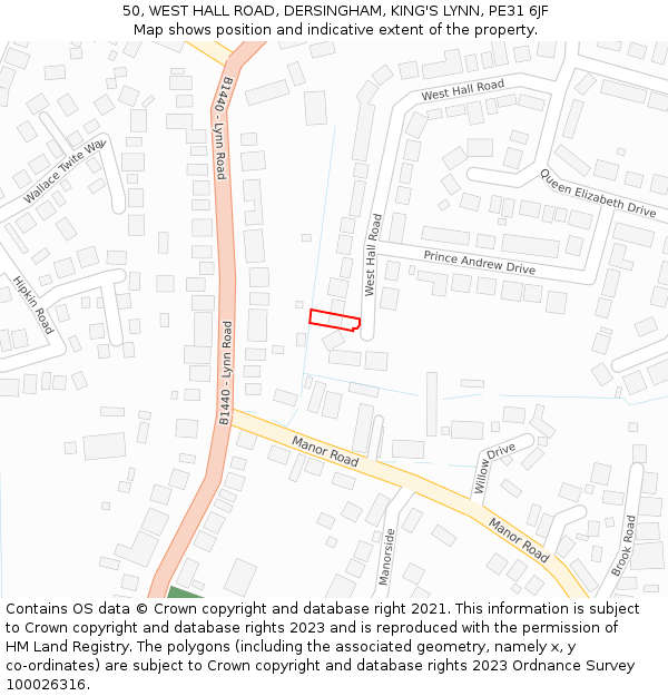 50, WEST HALL ROAD, DERSINGHAM, KING'S LYNN, PE31 6JF: Location map and indicative extent of plot