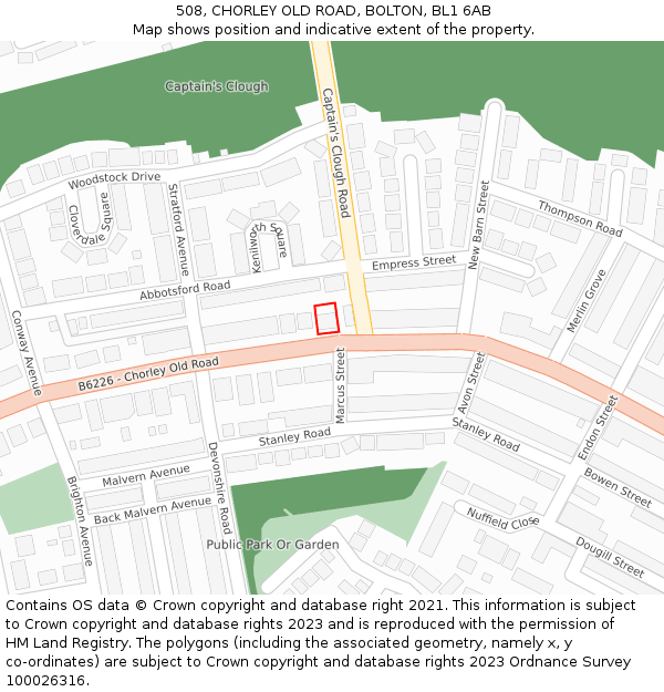 508, CHORLEY OLD ROAD, BOLTON, BL1 6AB: Location map and indicative extent of plot
