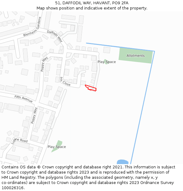 51, DAFFODIL WAY, HAVANT, PO9 2FA: Location map and indicative extent of plot