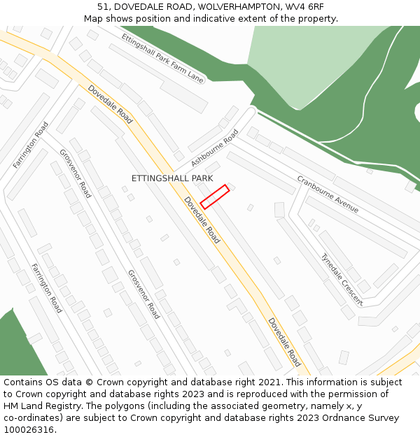 51, DOVEDALE ROAD, WOLVERHAMPTON, WV4 6RF: Location map and indicative extent of plot