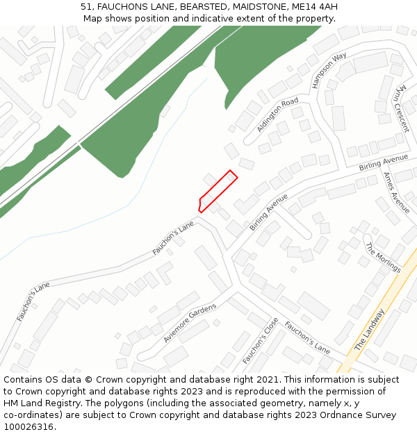 51, FAUCHONS LANE, BEARSTED, MAIDSTONE, ME14 4AH: Location map and indicative extent of plot