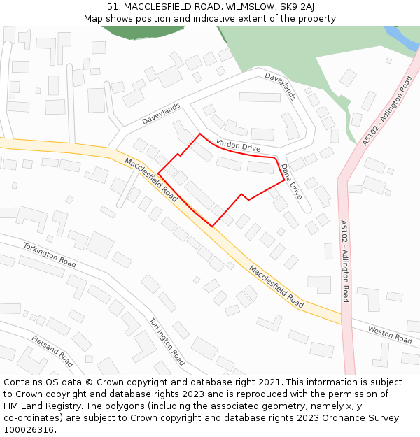 51, MACCLESFIELD ROAD, WILMSLOW, SK9 2AJ: Location map and indicative extent of plot
