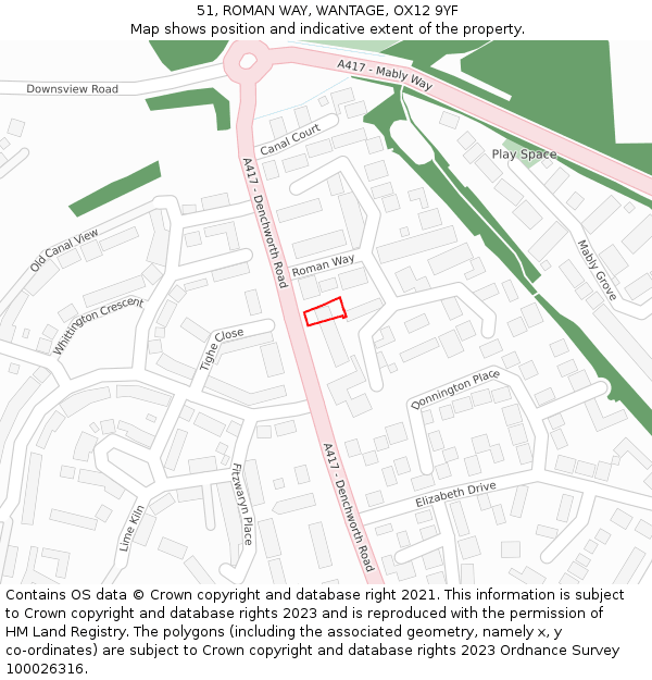 51, ROMAN WAY, WANTAGE, OX12 9YF: Location map and indicative extent of plot