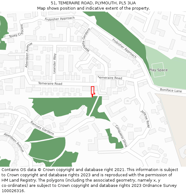51, TEMERAIRE ROAD, PLYMOUTH, PL5 3UA: Location map and indicative extent of plot