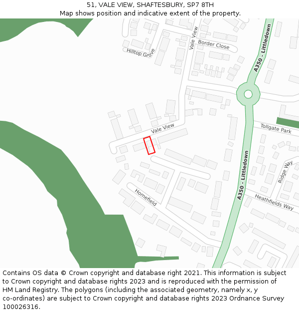 51, VALE VIEW, SHAFTESBURY, SP7 8TH: Location map and indicative extent of plot