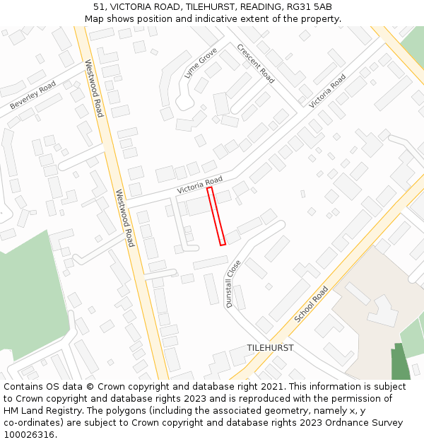 51, VICTORIA ROAD, TILEHURST, READING, RG31 5AB: Location map and indicative extent of plot