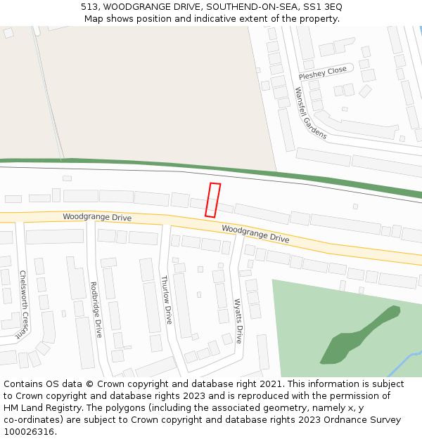 513, WOODGRANGE DRIVE, SOUTHEND-ON-SEA, SS1 3EQ: Location map and indicative extent of plot