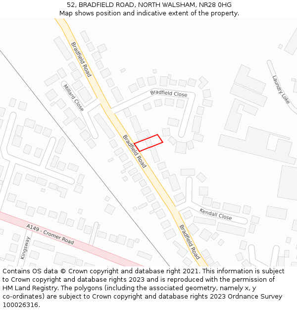52, BRADFIELD ROAD, NORTH WALSHAM, NR28 0HG: Location map and indicative extent of plot