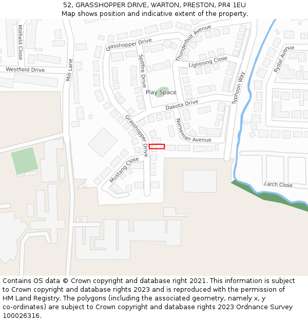 52, GRASSHOPPER DRIVE, WARTON, PRESTON, PR4 1EU: Location map and indicative extent of plot