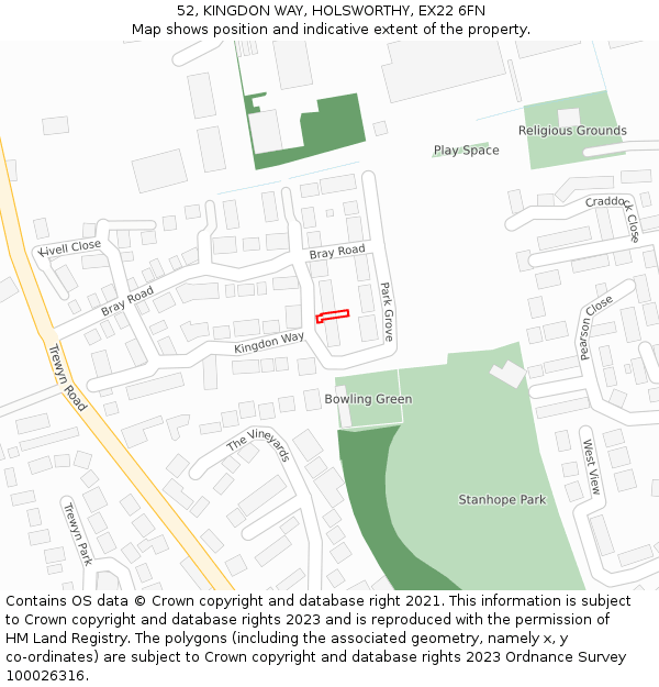 52, KINGDON WAY, HOLSWORTHY, EX22 6FN: Location map and indicative extent of plot