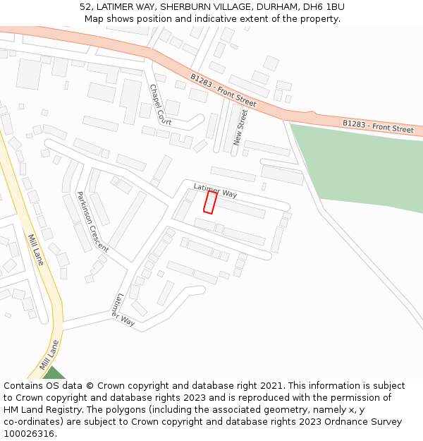 52, LATIMER WAY, SHERBURN VILLAGE, DURHAM, DH6 1BU: Location map and indicative extent of plot