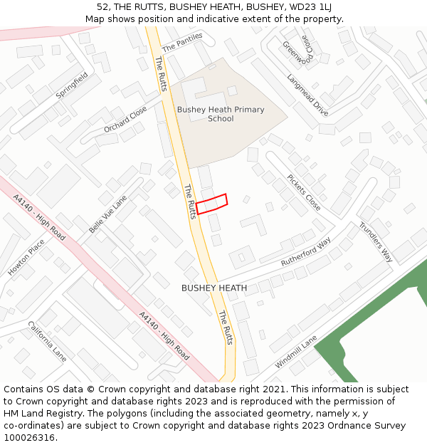 52, THE RUTTS, BUSHEY HEATH, BUSHEY, WD23 1LJ: Location map and indicative extent of plot