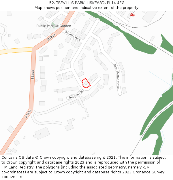 52, TREVILLIS PARK, LISKEARD, PL14 4EG: Location map and indicative extent of plot