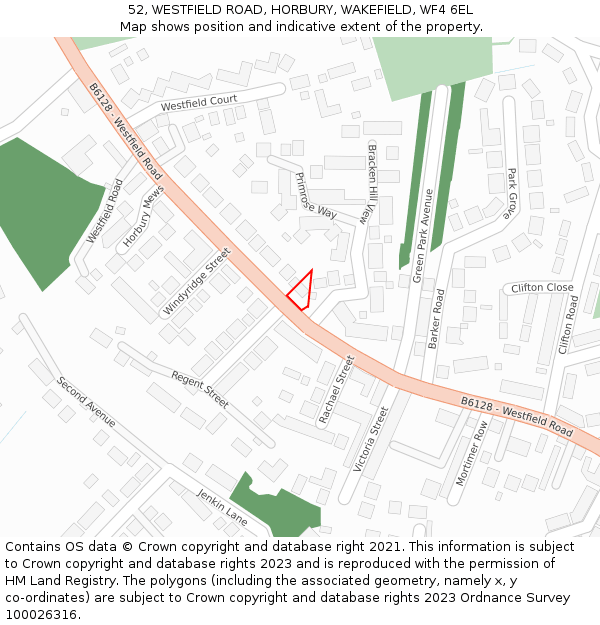 52, WESTFIELD ROAD, HORBURY, WAKEFIELD, WF4 6EL: Location map and indicative extent of plot
