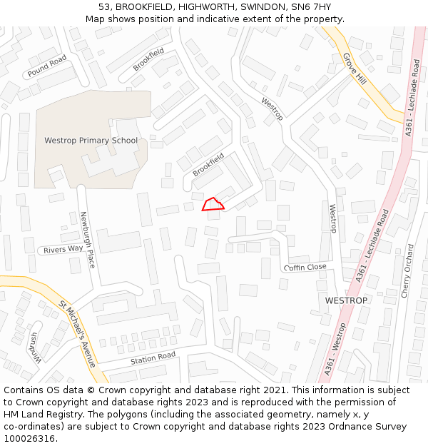 53, BROOKFIELD, HIGHWORTH, SWINDON, SN6 7HY: Location map and indicative extent of plot