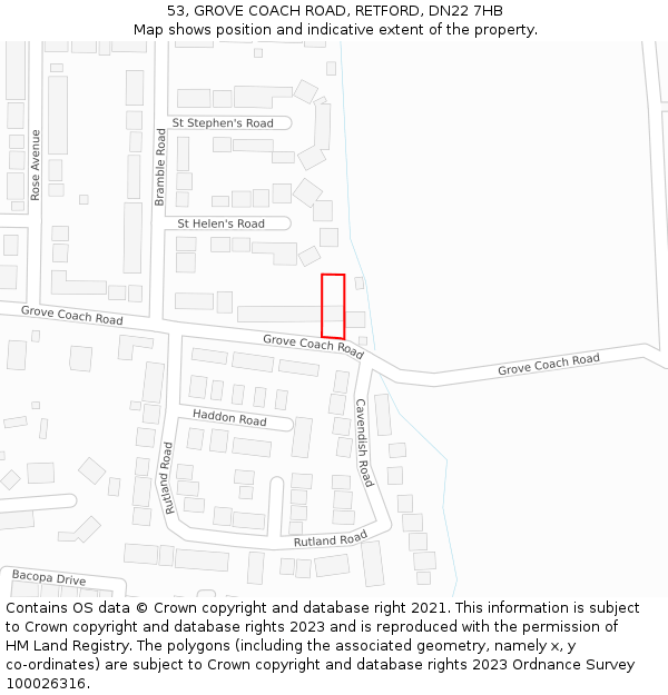 53, GROVE COACH ROAD, RETFORD, DN22 7HB: Location map and indicative extent of plot