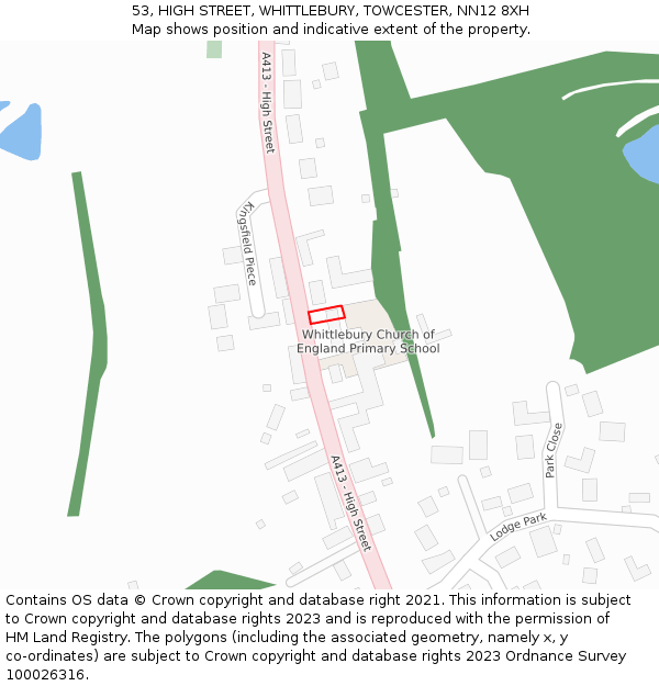 53, HIGH STREET, WHITTLEBURY, TOWCESTER, NN12 8XH: Location map and indicative extent of plot