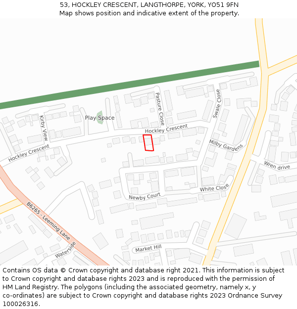 53, HOCKLEY CRESCENT, LANGTHORPE, YORK, YO51 9FN: Location map and indicative extent of plot