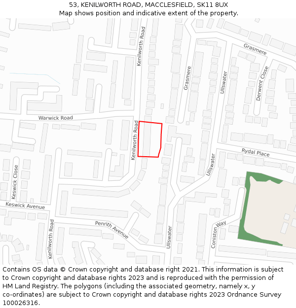 53, KENILWORTH ROAD, MACCLESFIELD, SK11 8UX: Location map and indicative extent of plot