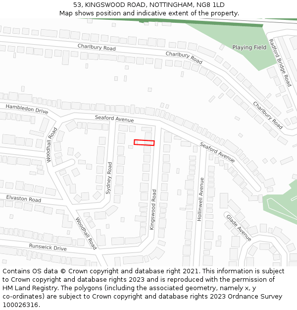 53, KINGSWOOD ROAD, NOTTINGHAM, NG8 1LD: Location map and indicative extent of plot