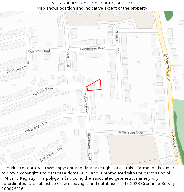 53, MOBERLY ROAD, SALISBURY, SP1 3BX: Location map and indicative extent of plot