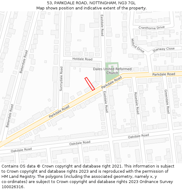53, PARKDALE ROAD, NOTTINGHAM, NG3 7GL: Location map and indicative extent of plot
